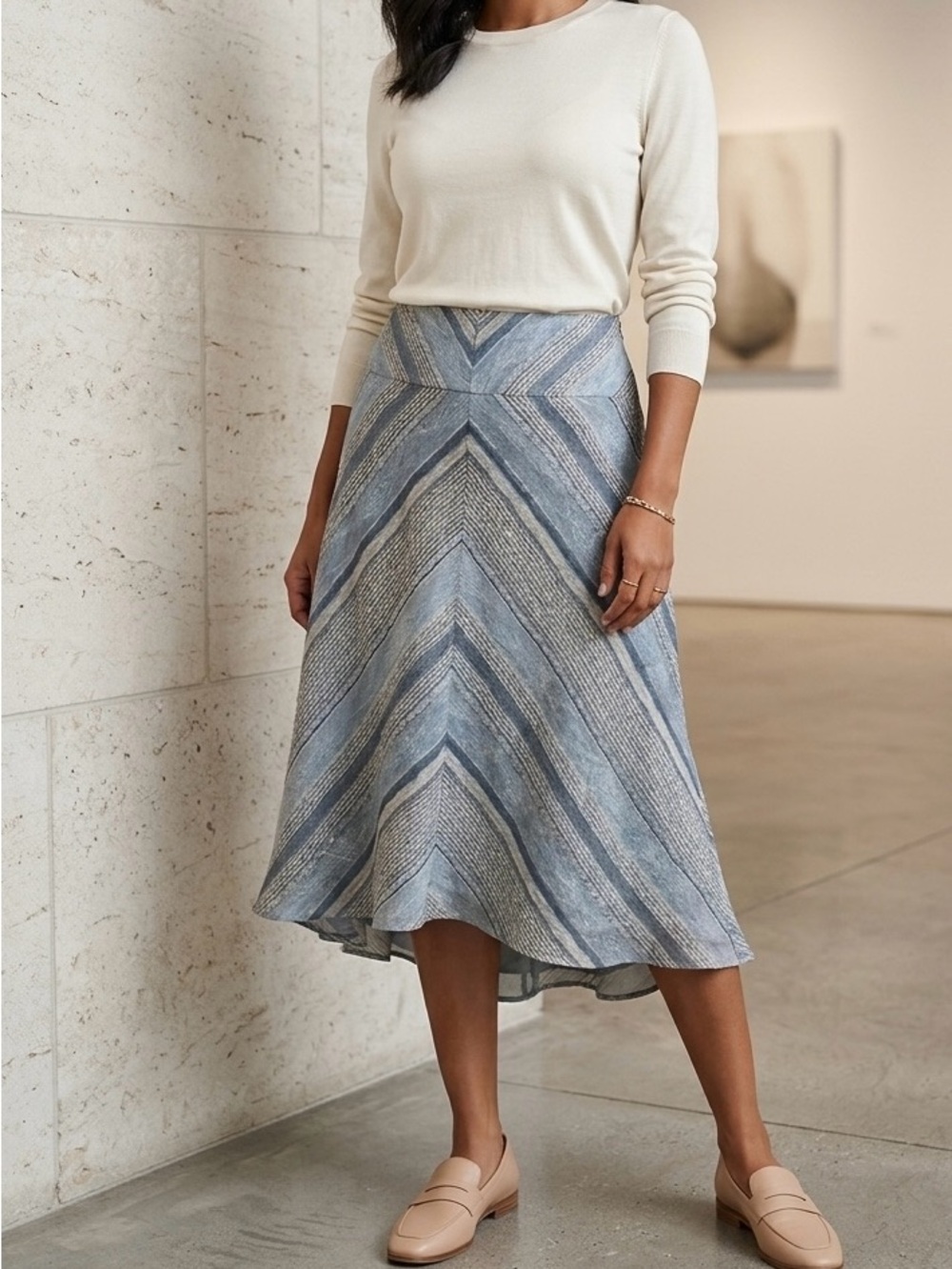 Z by Zelda Blue Chevron Midi A-Line Skirt - Women's